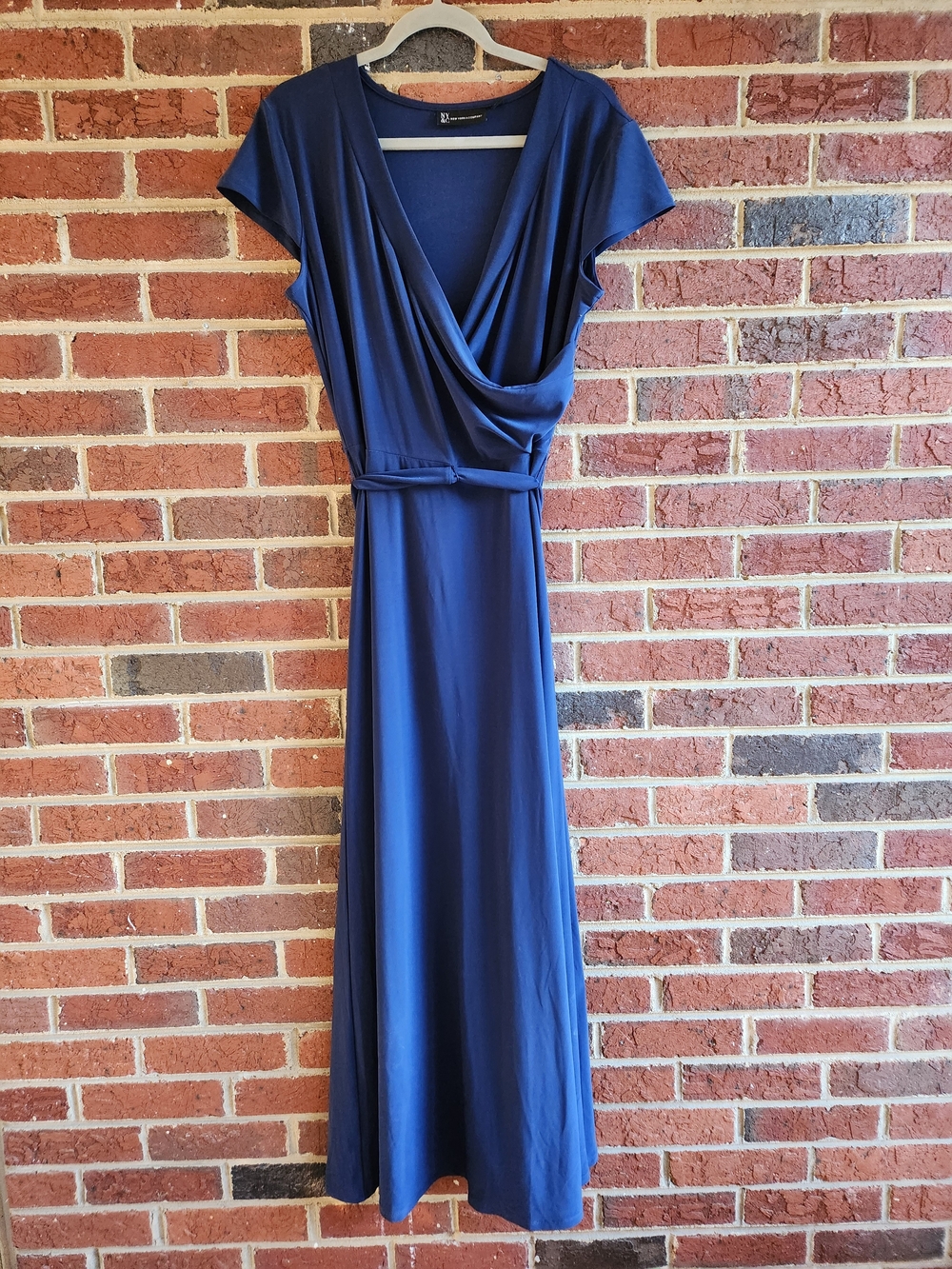 NYC Navy Wrap Maxi Dress with Tie Waist